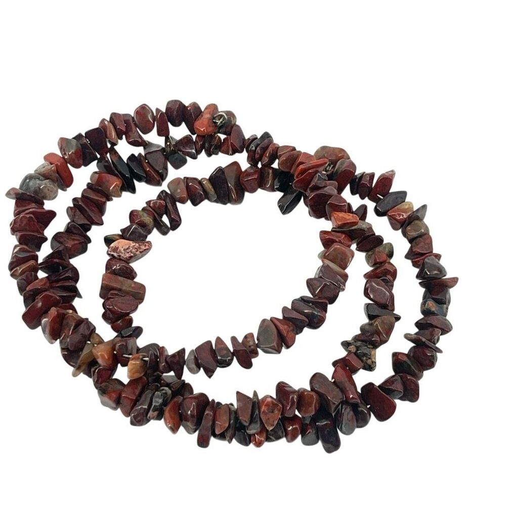 Brecciated Red Jasper Chip Wrap Bracelet Stretch Crystal Jewelry 24” Boho